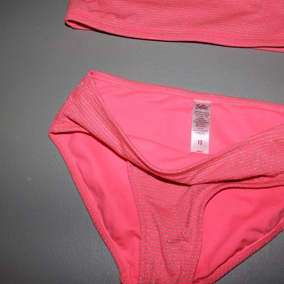Pink & Silver 2 Pcs Justice Bikini Swimsuit Size 12 - Picture 4 of 11